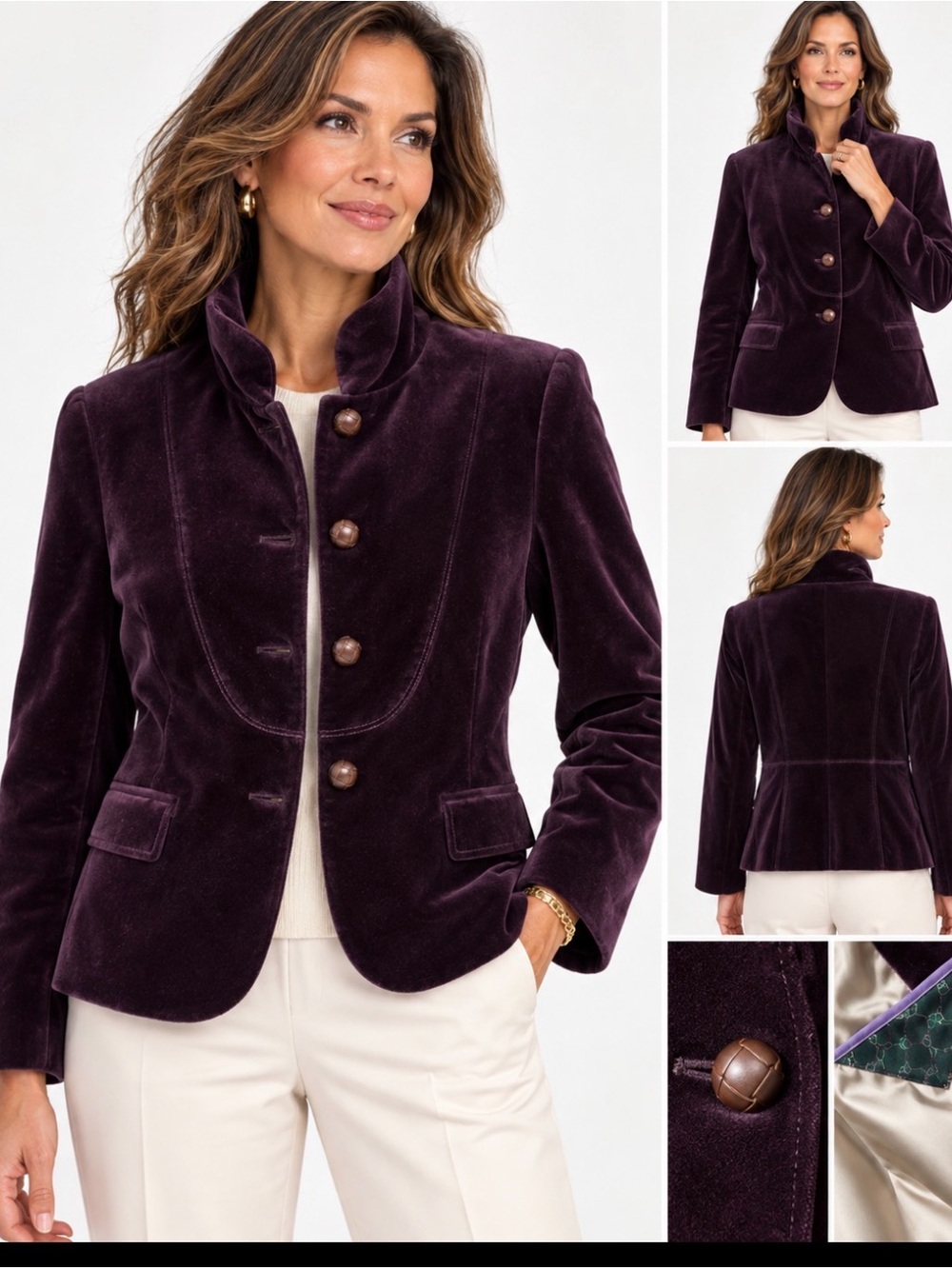 Crew Purple Velvet Blazer Jacket High Collar Button Front Size 10T Tall